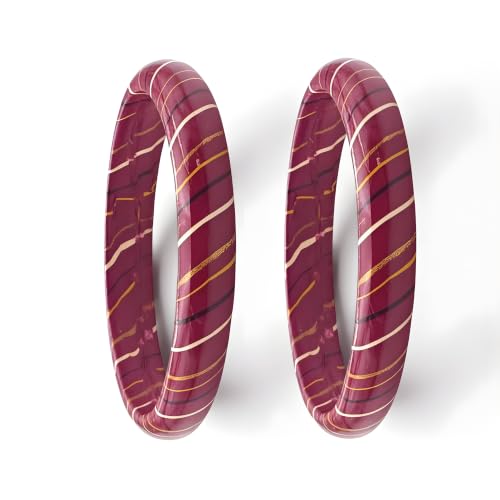 Image of Traditional Rajasthani Lac Bangles for Women and Girls, Jaipuri Lahariya Design Lakh Lah Kada, Multicolor Striped Pattern, Red Green Maroon Sky Blue Pink Purple Yellow Grey Set of 2