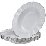 Veil Collection White Plastic Soup Plates - 12 oz. (Pack of 10) - Perfect for Weddings, Formal Dinners & Special Occasions
