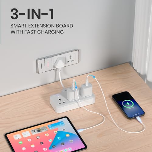 Image of Portronics 2500W Power Plate Nano 3-in-1 Power Extender with 3 Universal Sockets, Individual Switches, 180 Flexible Cord, Child Safety Shutters, for Home, Office, Laptops, Mobiles & Appliances