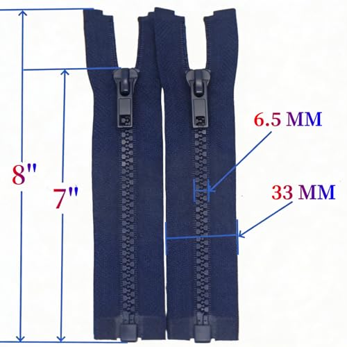 Image of MebuZip 2PCS #5 7 Inch Separating Jacket Zippers Resin Zipper Molded Plastic Zippers Bulk for Sewing Coat Jackets Clothes (Navy Blue)