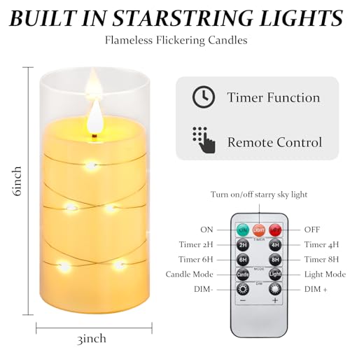 Image of Aignis Flickering Flameless Candles Battery Operated Candles LED Candles with Remote Timer for Home /Wedding /Birthday /Holiday Decor ,Ivory White 3D Flame Set of 2 (D3 xH6 6 inch)