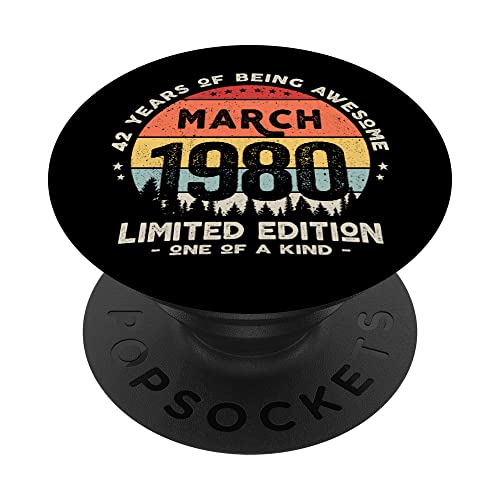 Regalo 42 años Cumpleaños Hombre Mujer - Marzo 1980 PopSockets PopGrip Intercambiable