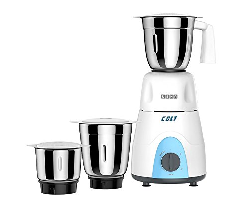 Image of USHA Colt Mixer Grinder (Mg-3053) 500-Watt 3 Jars With Copper Motor (White /Blue), 500 Watt