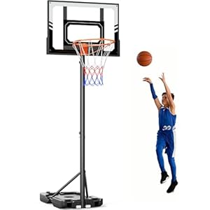 Basketballkorb Outdoor Kinder 107-213 cm, Basketballkörbe mit Ständer und Rollen, Basketball Korb Höhenverstellbar mit Bruchsichere PC Rückwand, Geschenk für Kinder Grau