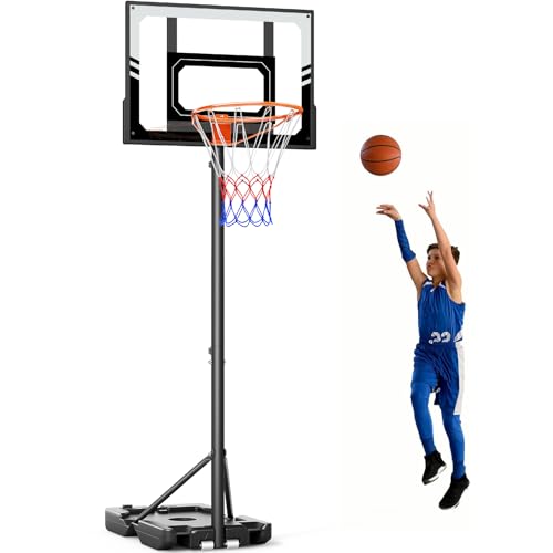 Basketballkorb Outdoor Kinder 107-213 cm, Basketballkörbe mit Ständer und Rollen, Basketball Korb Höhenverstellbar mit Bruchsichere PC Rückwand,Geschenk für Kinder Grau