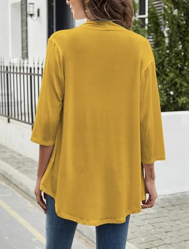 Image of Yekaty Women Cardigan 3 /4 Sleeves Open Front Lightweight Cardigan Draped Ruffles Knit Cardigan