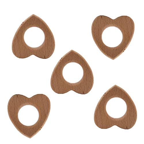 Image of 10pcs Organic Wood Heart Children's Toys Pure Natural Animal Shape Beech Wooden Handmade Grasping Pattern DIY Beading Chain Pendant