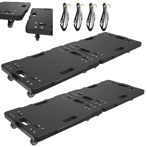 XMTECH 4 möbelrullar, transportskoter, 150 kg lastkapacitet – gummihjul, rullbräda, transporthjälp, flytthjälpare med 4 gummilinor, utbyggbara och parningsbara, 52 x 39 cm, svart