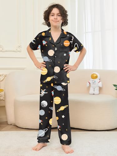 Umeyda Boys Silk Pajamas Sets Short Sleeve Sleepwear 3 Piece Pjs Set4
