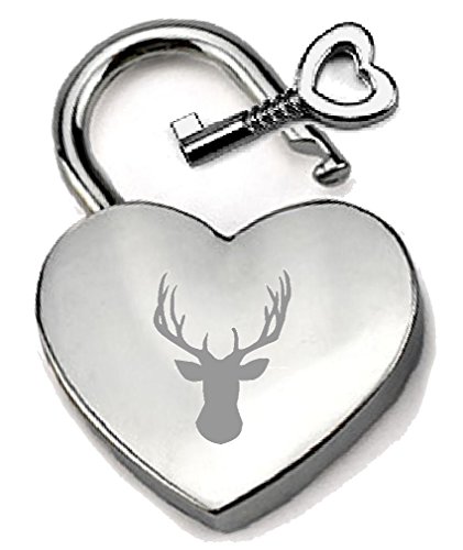 Cadenas cœur argenté gravé d'un cerf chic avec son écrin à message raffiné