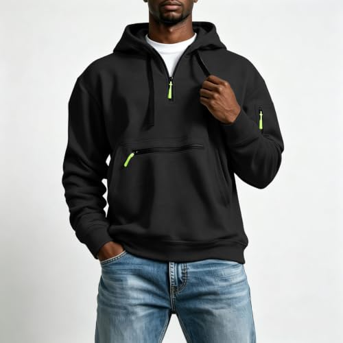 Hoodies for Men Quarter Zip Pullover Cargo Tactical Hooded Sweatshirt - image 2