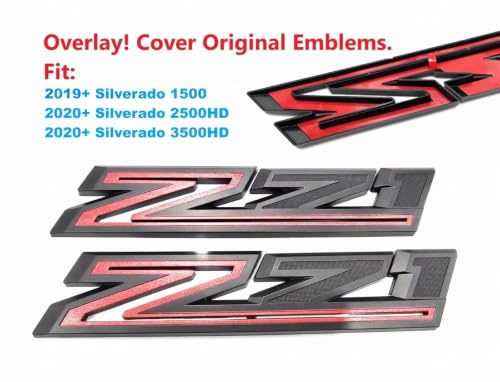Image of 2X Large Size Z71 RH LH Side Fender Emblem Nameplate Badge Decal Replacement for 2019-2021 Chevy Silverado (Overlay Matte Black Red)