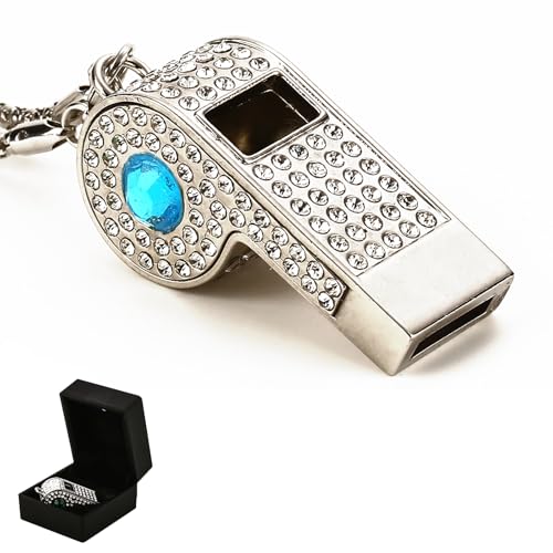 Silbato metálico azul con cadena y brillantes miniatura 1