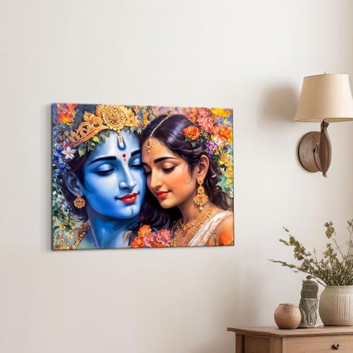 Image of ArtX Canvas Radha Krishna Wall Painting, Big Size Wall Art Painting For Living Room, Bedroom, Multicolor, Abstract, 58.0 X 45.0 cm, Set of 1