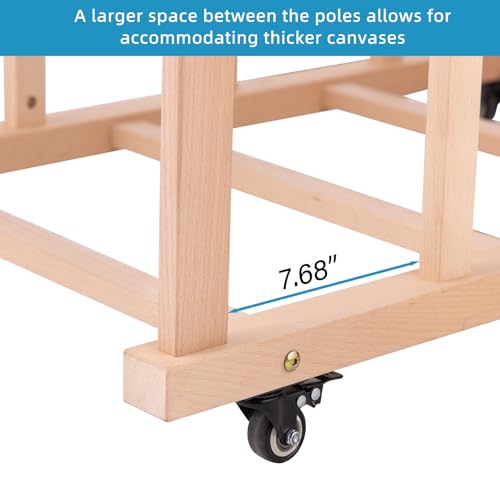 Somime Extra Large Art Canvas Storage Rack, Art Drying Rack, Wooden Canvas Boards Rack with Handle and Caster Wheels for Drawing Boards, Panels, Artwork in Art Studio/Gallery