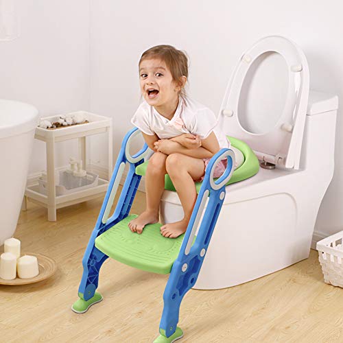 Ejoyous Toiletbril voor kinderen, in hoogte verstelbaar, opvouwbare toilettrainer met ladder en handgrepen… - Afbeelding 3