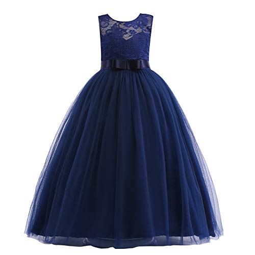 Weileenice Big/Little Girls Lace Bridesmaid Dress Flower Girl Kids Princess Formal Holiday Tulle Fancy Party Dresses
