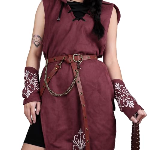 Image of HiiFeuer Medieval Faux Leather Chain Belt, Adjustable DIY Red Thin Belt | Red B,adjustable chain waist belt, Unisex, Ren Faire, Cosplay, Medieval Thin Belt, LARP