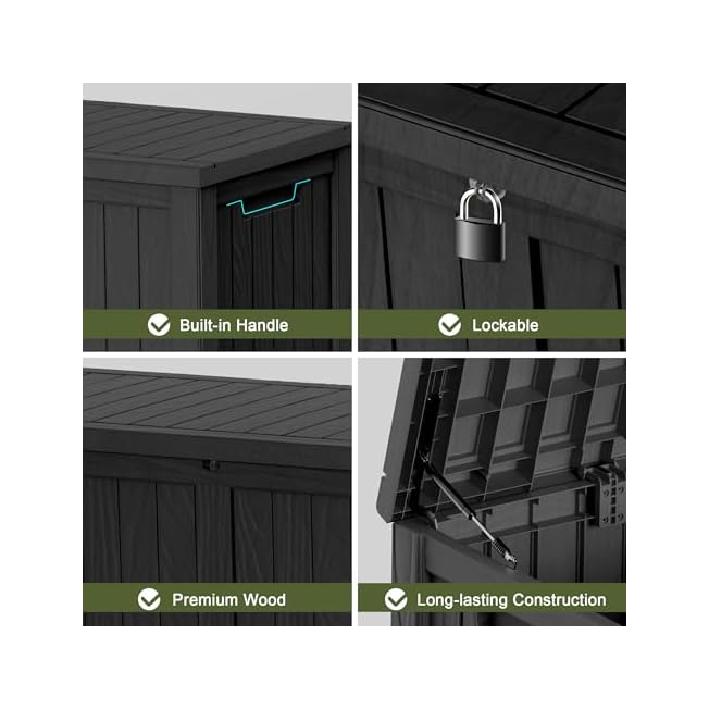 TARKARI 180 Gallon Resin Deck Box, Waterproof Outdoor Storage Box, Lockable for Patio Furniture Garden Tools Accessories