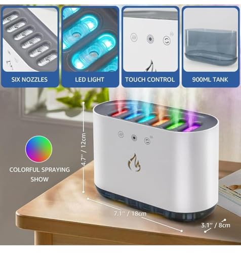 Image of Yadava Flame LED Cool Mist Humidifier with Colorful Atmosphere Lights - Quiet Aromatherapy Diffuser with Night Light, 6-Color LED Mist, Air Purifier for Bedroom, Office, Home Decor