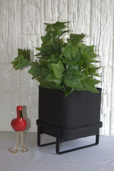 Rolli Black Texture Powder Coated Galvanised Iron Planter with Stand for Indoor and Outdoor Space