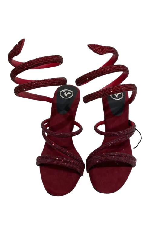 Sana. K Women’s Open Toe Synthentic Red Diamond Swarovski St…