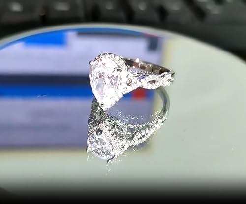 TIGRAOE 1.5CT Engagement Ring for Women Teardrop Cubic Zirconia Wedding Band Halo Twisted Pear CZ Promise Anniversary Ring Size(6-10) silverA-74