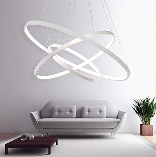 Chandelier LED plafonnier design design 3 anneaux dore pour eclairage salon contemporain 100W