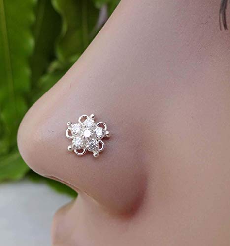 Indian Nose Stud,Indian Nose Hoop,Mother Day Gifts,Flower Nose Hoop,Thanksgiving Nose Pin,Diamond Nose Stud,Silver Nose Stud,Crock Screw Nose Stud,Nose Ring,Cubic Zirconia Nose Stud(TEJ169)
