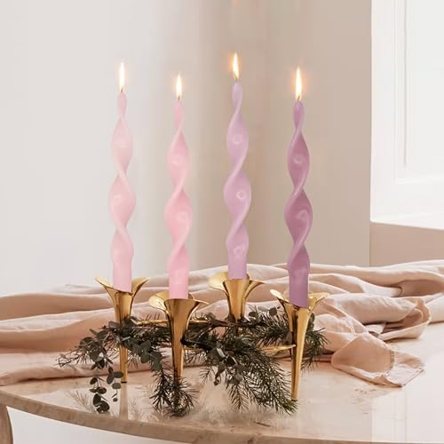 Image of Unscented Gradient Pink Spiral Taper Candle Smokeless Taper Candlesticks Handmade 10 Inch Long Twisted Candles for Wedding Holiday Home Decor Gifts