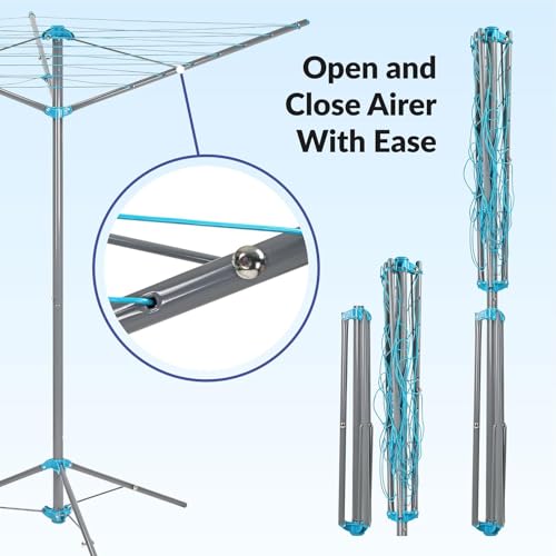 Livhome 18M Clothes Airer 3 Arm Rotary Washing Line, Portable Foldable Freestanding Umbrella Style Drying Rack, Indoor Outdoor Laundry Stand With Stable Frame For Garden, Balcony, Camping Or Home Use - 7