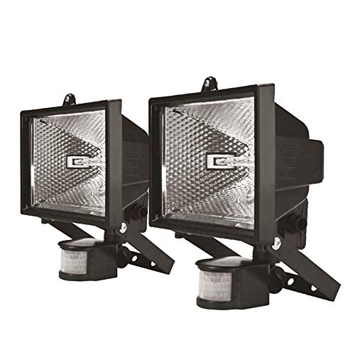 Garden Mile® 2 x 400W Halogen Floodlight with PIR Motion Sensor | Outdoor Weatherpoof Automatic Security Light Adjustable Swivel Head Detector with 180 Degree Angle (2)