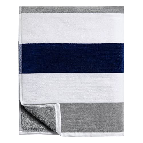 Cabanana Large Oversized Beach Towels - Velour Cotton 35 X 70 Inch Grey Horizontal Striped Fluffy Pool Towel, Plush Summer Swimming Cabana Towel #TOP16