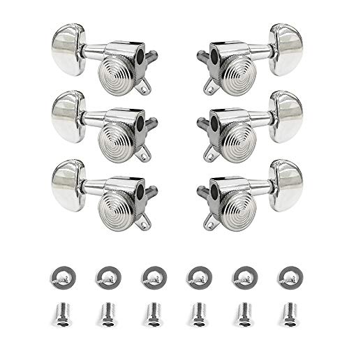 Guitar Tuning Pegs, Adjustable Closed Knob, Lock Strings, Silver Body and Ends, Round Heads, Guitar Tuning Machines, for Acoustic Guitar