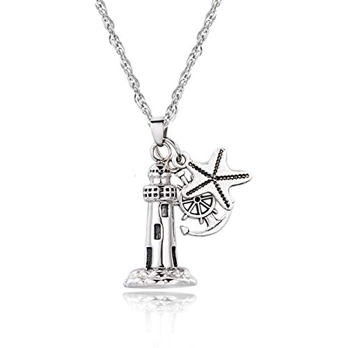 Gredstar Lighthouse Urn Necklace for Ashes Memorial Keepsake Pendant with Starfish Charms Cremation Jewelry (Lighthouse + Anchor + Starfish)