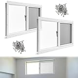 Kathfly 2 Pack Basement Home Window 32 x 14 Mini Basement Windows Replacement with Glass Block Screen and Screws for Home Sheds Barns