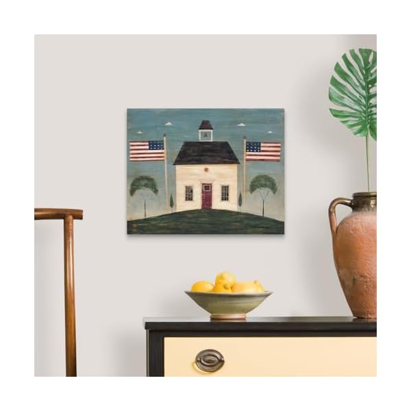   CANVAS-ON-DEMAND-School-House-Canvas-Wall-Art-Print-by-Warren-Kimble-Home-Decor-Patriotic-American-Flag-Artwork-20-x16in