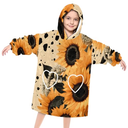 Wearable Blanket Hoodie for Kids, Fantastic Florals Fleece Sweatshirt Blanket Oversized Blanket Sweatshirt with Pocket Flannel Warm Hooded Blanket 6-10 Year Old Girl Boy Gift, One Size