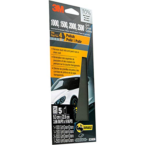Image of 3M Wetordry Sandpaper, 03006, Assorted Grits (1000, 1500, 2000, 2500), 3 2 /3 in x 9 in, 5 sheets total per pack