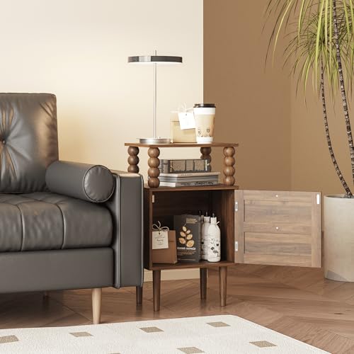 Image of Veegle Nightstand,Retro Bedside Table with Storage Drawer,Dark Walnut