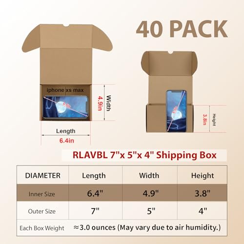 Image of RLAVBL 7x5x4 Small Shipping Boxes Set of 40, Brown Corrugated Cardboard Mailer Box for Packing, Mailing, Business