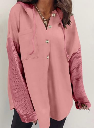Image of SHEWIN Women Oversized Hooded Sweatshirt Loose Fit Casual Button Hoodies with Pocket 2026