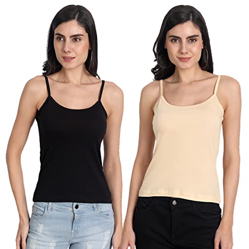 Image of Aimly Women's Regular Fit Cotton Camisole Slip Spaghetti | Combo Pack of 2