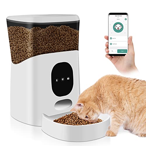 Mangeoire Automatique pour Chats OBOVO, 5L Wi-FI Distributeur Intelligent de Nourriture pour Chiens/Chats avec Alarme et enregistreur Vocal programmable pour Petits et Grands Animaux