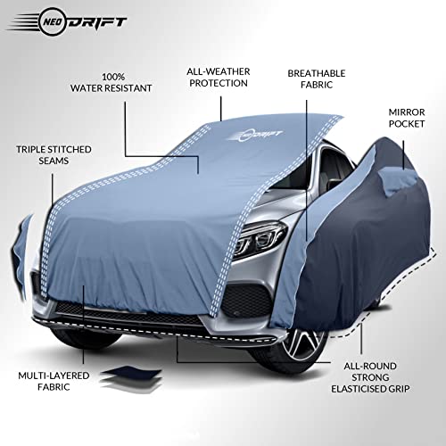 Image of NEODRIFT 'SuperTech' Car Cover for Kia Seltos (2019-2025) (100% Water-Resistant, All Weather Protection, Tailored Fit, Multi-Layered and Breathable Fabric) (Colour: L.Blue+Black)