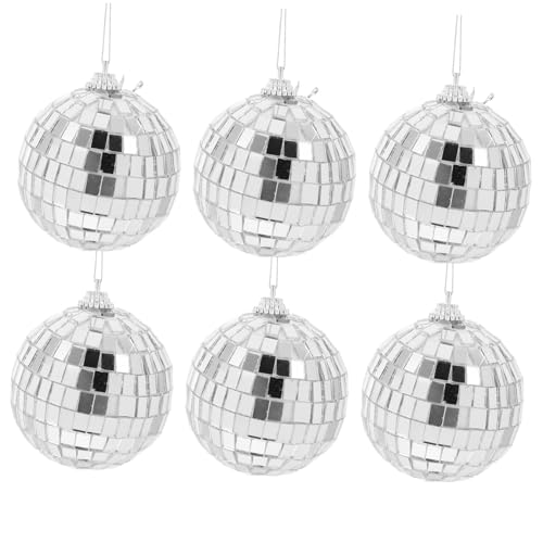 GOOHOCHY 6pcs Mini Disco Balls Iridescent Christmas Ornaments Silver Mirror Ball Decorations for Wedding Party Dance Music Festivals