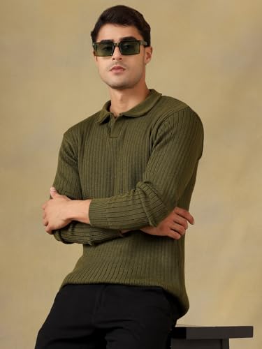 Image of Kvetoo Full Sleeve Winter Wear Woolen Collar Polo Sweater for Men