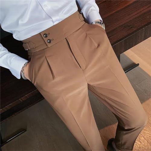 Kelsiop British Style Autumn Solid High Waist Trousers Men Formal Pants Slim Fit Business Casual Suit Pants2