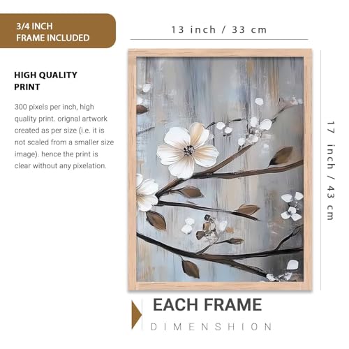 Image of kotart Abstract Floral Art Framed Painting | Big Aesthetic Flowers Vastu Framed Paintings for Living Room Bedroom Wall Decor Set Of 3 (13X17 inch)