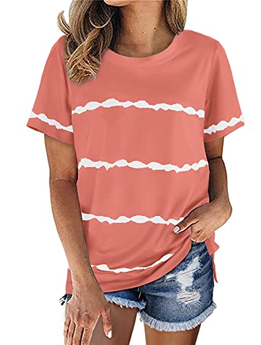 Womens Shirts and Blouses Short Sleeve Tops Streak Cute Coral M Red